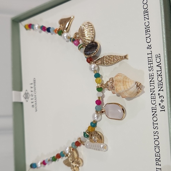 🔹️ATTERRI Semi Precious Stone Genuine Shell  Multicolor Charm Nautical Necklace - Picture 5 of 11